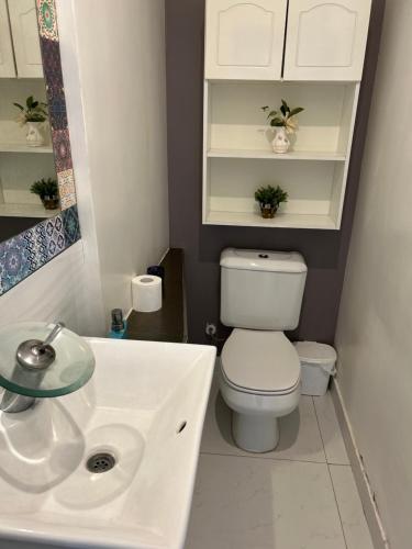 マル・デル・プラタにあるLa Pasionariaの白いトイレと洗面台のあるバスルーム