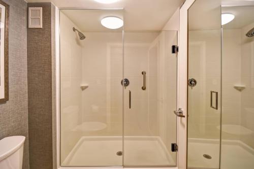 a shower with a glass door in a bathroom at Residence Inn by Marriott Springfield Chicopee in Chicopee