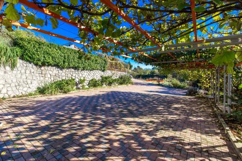 a cobblestone road under a pergola at Apartments Frlan in Kastav