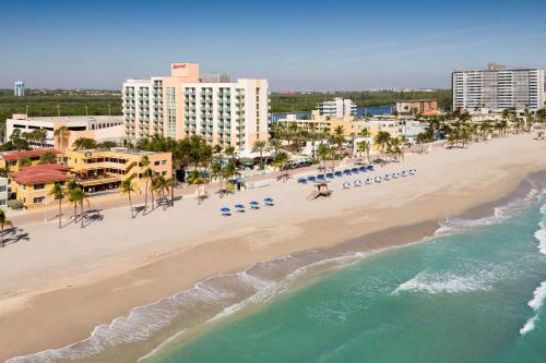 an aerial view of a beach with buildings at Hollywood Beach Marriott in Hollywood