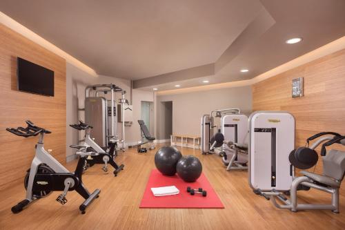 a gym with several treadmills and exercise bikes at Hotel Maria Cristina, a Luxury Collection Hotel, San Sebastian in Donostia-San Sebastián