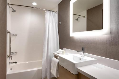 a bathroom with a sink and a shower and a tub at SpringHill Suites by Marriott Salt Lake City-South Jordan in South Jordan