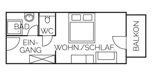 a black and white floor plan of a house at Genuss - und Vitalhotel Moisl in Abtenau
