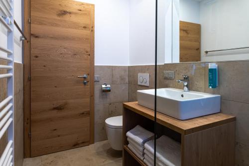 a bathroom with a sink and a toilet at Nockschnucke homes - Kärnten Card im Sommer inklusive in Bad Kleinkirchheim