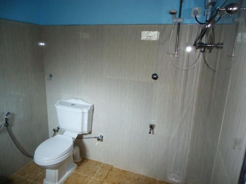 a bathroom with a toilet and a shower at Sigiri Sithru Home Stay in Sigiriya