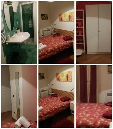 a collage of pictures of a bathroom with a bed and a sink at Bed and Breakfast Adelberga in Salerno