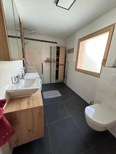 NiederöblarnにあるPanorama-Apartment Ennstalblickの洗面台とトイレ付きのバスルーム
