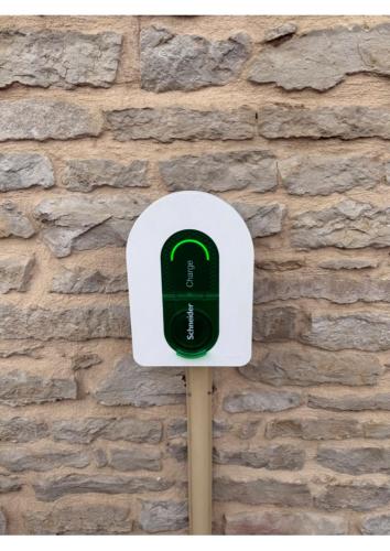 a green and white object in front of a brick wall at La Source in Porcieu-Amblagnieu