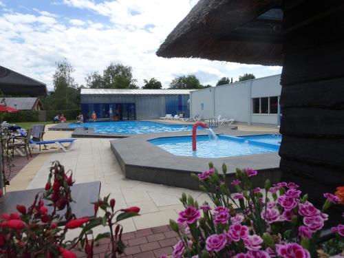 a swimming pool with a water slide in the middle at Fins Chalet op vakantiepark in Gramsbergen