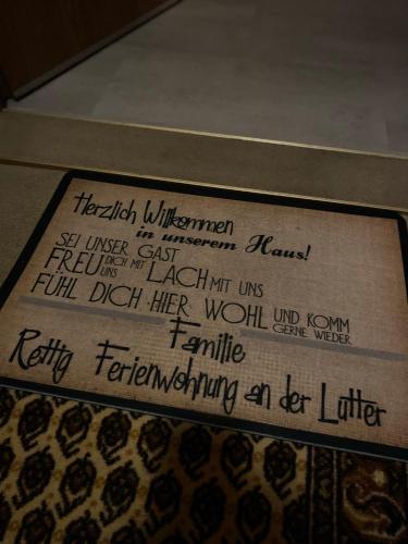 a box with writing on the side of it at Ferienwohnung An der Lutter in Bad Lauterberg