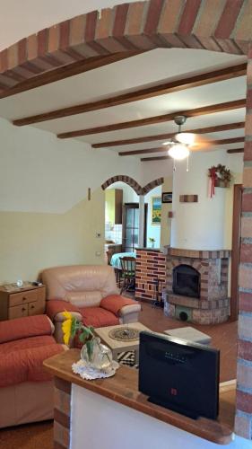 a living room with a couch and a fireplace at B&B DA Tony a 15 minuti da Malpensa in Magenta
