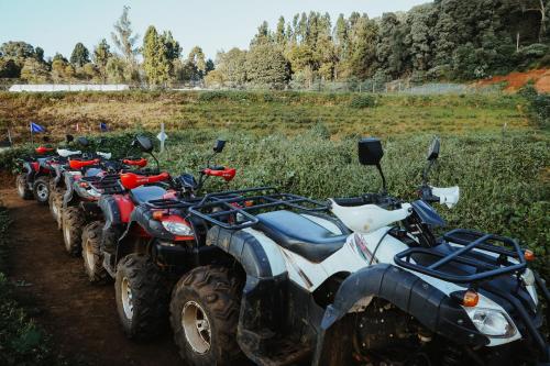 a row of motorcycles parked in a field at Virgin Valley Leisure Resort in Ooty