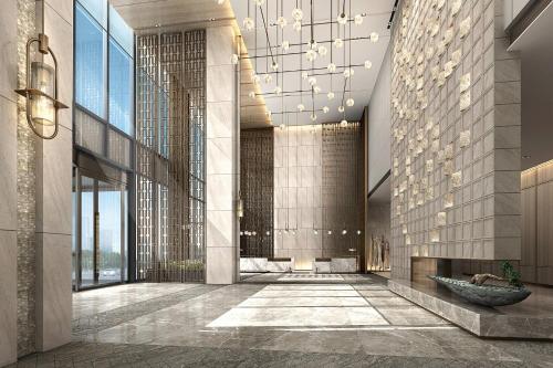 成都市にあるCourtyard by Marriott Chengdu Southの建物ロビーの表示