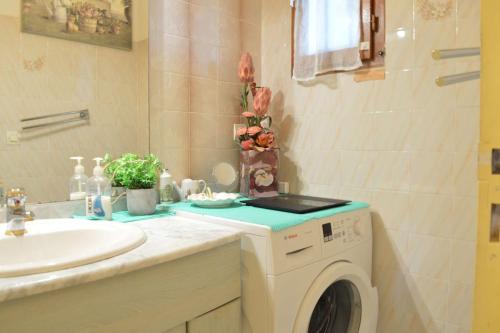 La salle de bains est pourvue d'un lave-linge et d'un lavabo. dans l'établissement SP720-010 Maison 4 pièces SAINT PIERRE LA MER, à Saint Pierre La Mer