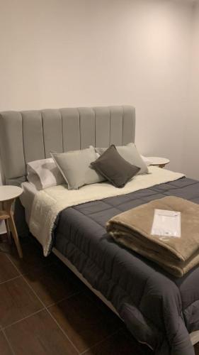 a large bed with pillows on top of it at CerroSur in Yacimiento Río Turbio