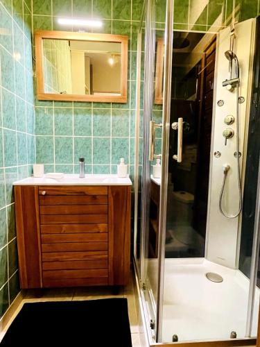 a bathroom with a sink and a shower at Le Mouette - Seaside in La Rochelle