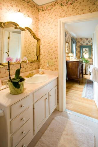 a bathroom with a sink and a mirror at Stockbridge Country Inn in Stockbridge
