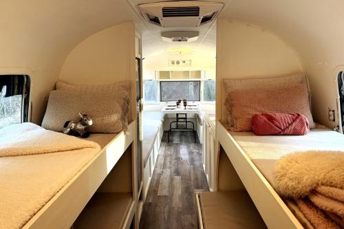 a room with two beds in a trailer at The Giddyup Getaway at The River Haven Sanctuary in Barberville