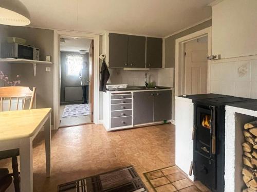 a kitchen with a stove top oven in a room at 4 person holiday home in LÖNASHULT in Lönashult