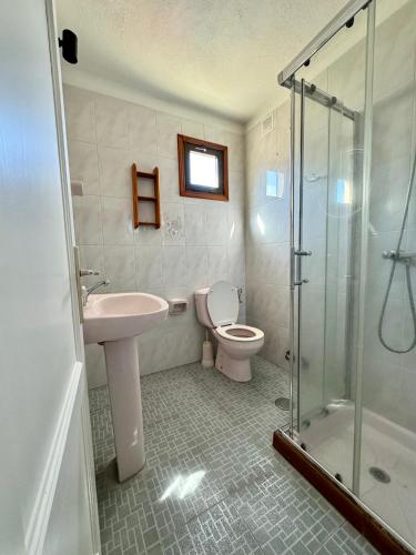 a bathroom with a toilet and a sink and a shower at Mangos Mar D in Puerto Naos