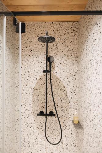 - une douche dans l'angle de la salle de bains dans l'établissement Appartement GRABILLES, à Praz-sur-Arly