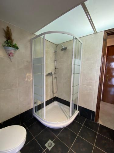 a shower in a bathroom with a toilet at Family's home Trikala in Tríkala