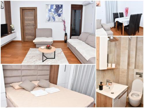 a living room with a couch and a table at Apartman Kragujevac in Kragujevac