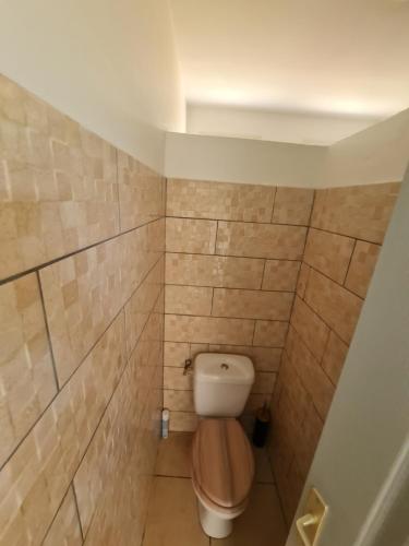 a small bathroom with a toilet in a room at On Ti Flè Gîte in Anse-Bertrand