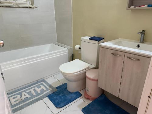 a bathroom with a white toilet and a sink at Finest Accommodation Phoenix Prk Village 1,Phase 4 lot 1347, 26 Sheawater Ave in Portmore
