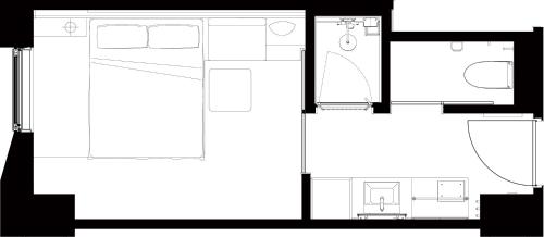 a black and white drawing of a house at The Royal Park Canvas Ginza Corridor in Tokyo