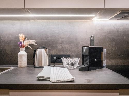 Príslušenstvo na prípravu kávy alebo čaju v ubytovaní Bergblick Apartment in Zentrumsnähe mit Garage