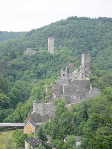 an old castle on the side of a hill at Hotel am Ceresplatz in Manderscheid
