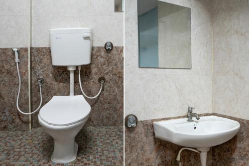 two pictures of a bathroom with a toilet and a sink at Super Hotel O Whitefield in Bengaluru