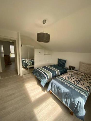 une chambre avec deux lits dans une pièce dans l'établissement Maison neuve commune Evian les Bains, à Publier