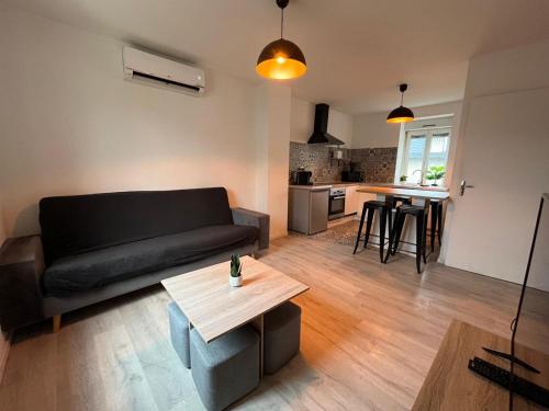 un salon avec un canapé et une table dans l'établissement Jolis logements brivistes 3, à Brive-la-Gaillarde