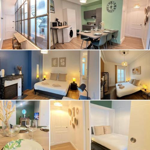 un collage de quatre photos d'une chambre dans l'établissement Le César XVII - Hypercentre, à Angers