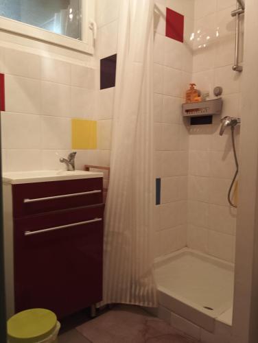 une salle de bain avec une douche, un lavabo et des toilettes dans l'établissement Studio 1, à Vaison-la-Romaine
