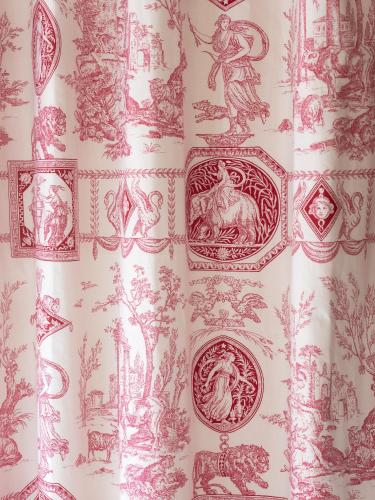 a red and white curtain with drawings on it at Hotel Madeleine De Senlis in Paris