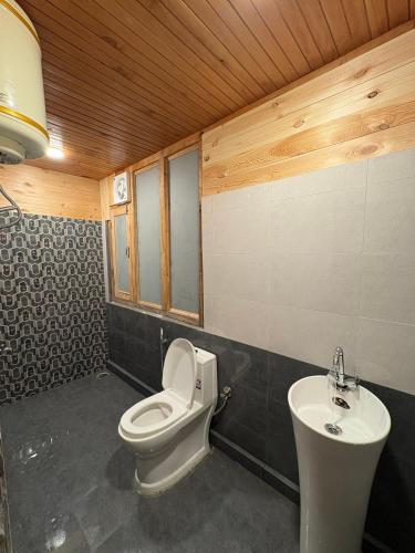 a bathroom with a toilet and a sink at Alpine Lodge And Stays in Shangarh