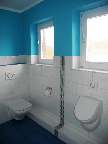 a bathroom with a toilet and a sink at Fehmarn Ostseeferien Ferienhaus Keinemann 113 1 in Püttsee