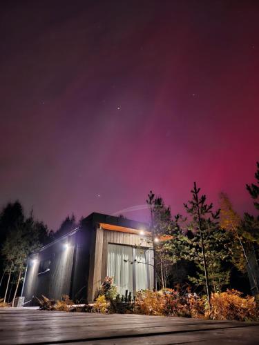 a building at night with the stars in the sky at ForRest Glamp Saulkrasti in Saulkrasti