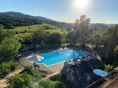 - une vue sur la piscine dans une villa dans l'établissement Villa Les Vignes, à Le Revest-les-Eaux