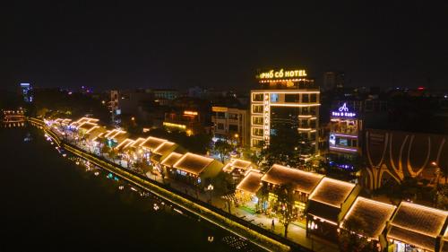 a view of a city at night with lights at Khách sạn Phố cổ Hotel Ninh Bình in Ninh Binh