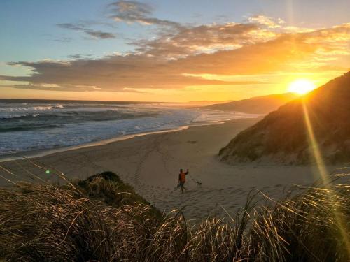 a person walking on the beach at sunset at Soutelande Country Stay - Close to 1#Beach in PE in Port Elizabeth