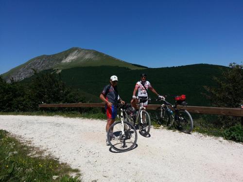 two men standing on a dirt road with their bikes at Al Villino del Sole in Fano