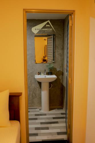 a bathroom with a sink and a mirror at D Plus Homestay Negombo in Negombo