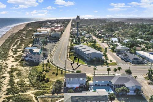 an aerial view of a town next to the ocean at Ocean front Rental 101-2 in Tybee Island