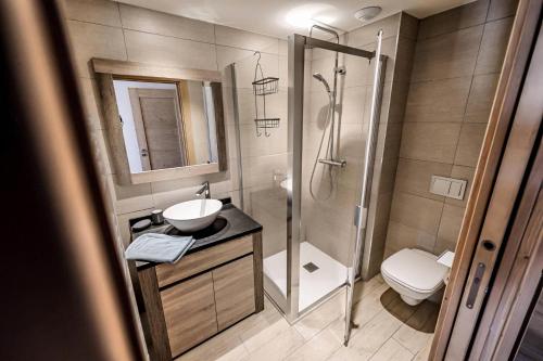 une salle de bain avec une douche, un lavabo et des toilettes dans l'établissement Résidence Le Ridge - RIDGE 204 