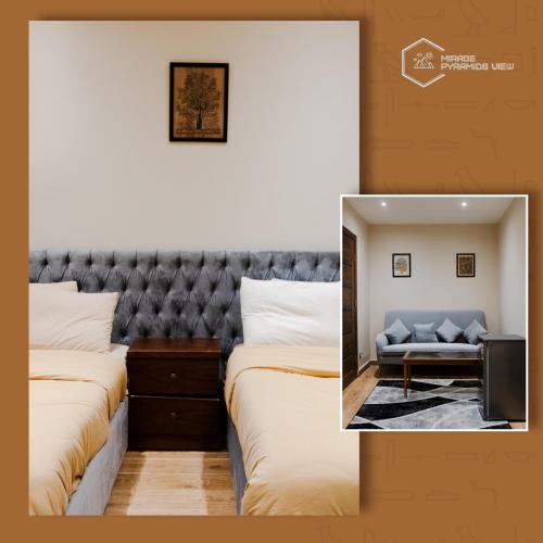 a hotel room with two beds and a couch at Mirage pyramids view hotel in Cairo