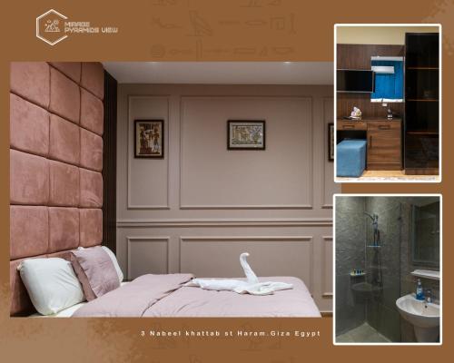 a room with a bed and a bathroom with a sink at Mirage pyramids view hotel in Cairo